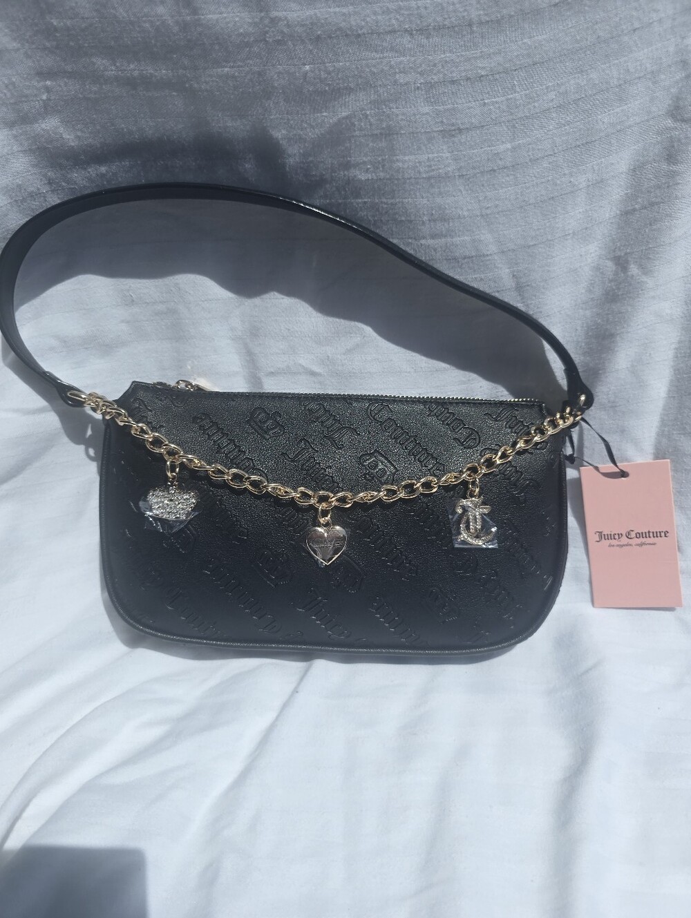 Juicy Couture Black Shoulder Bag with Gold Charm Chain Nwt